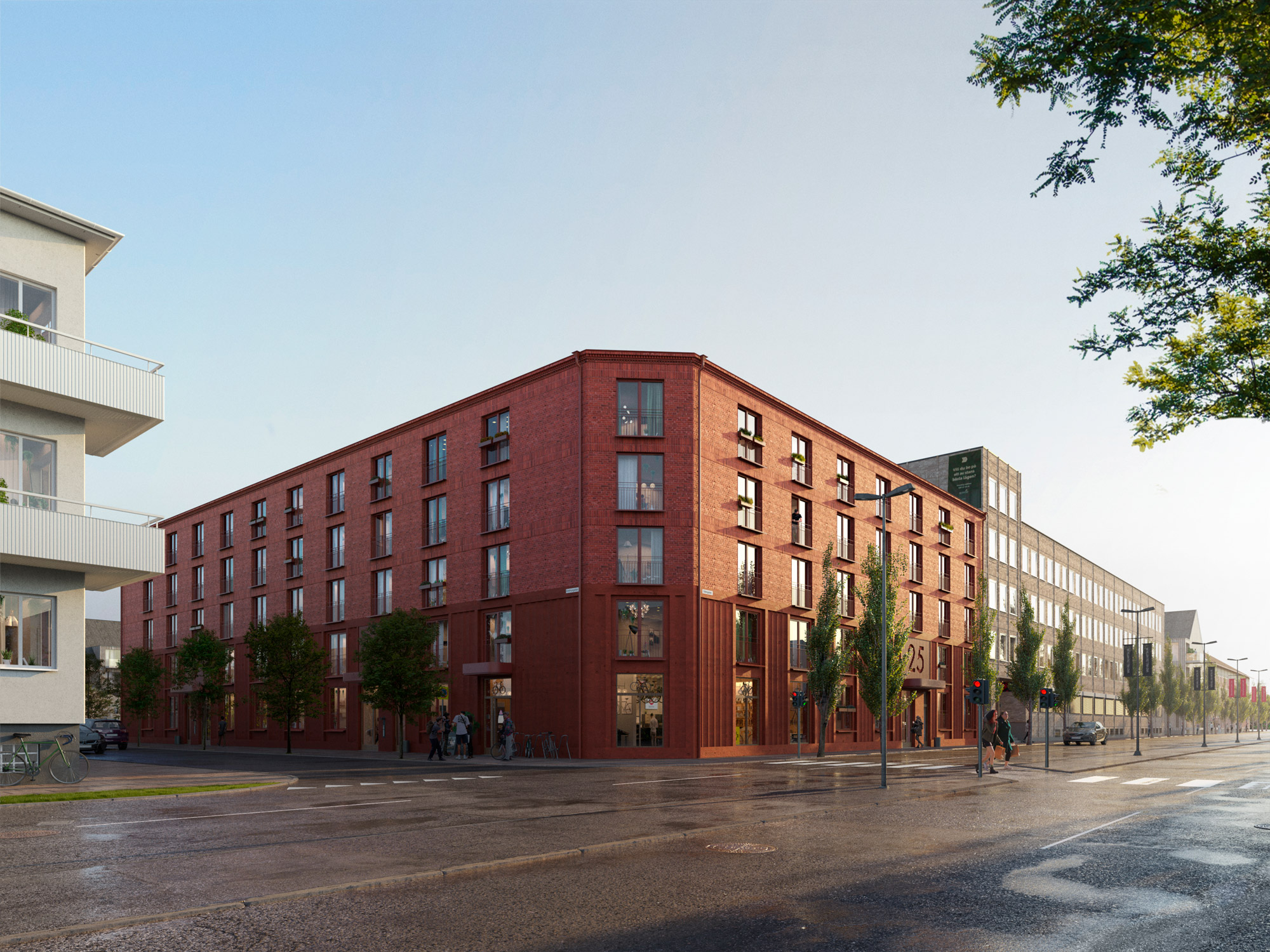 Nyproducerade hyreslägenheter i Vågfabriken, Jönköping, med en modern arkitektur och industriell stil.