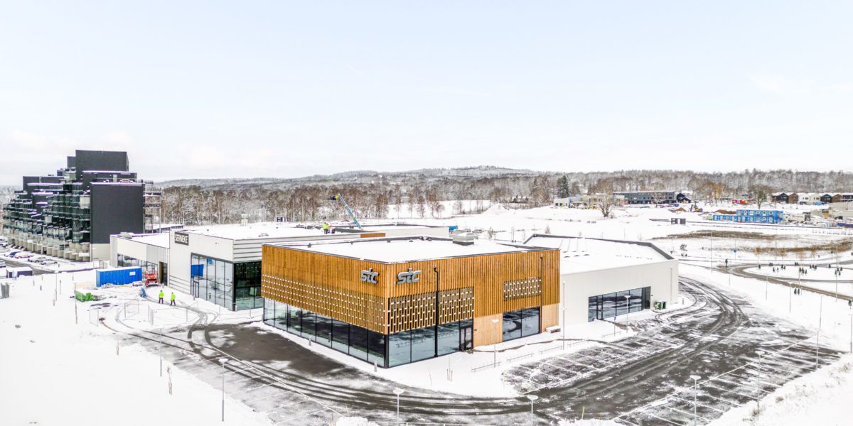 Fasad av Harven på Vaggerydsgatan 1 i Jönköping, en modern fastighet i nya Kärnekulla.