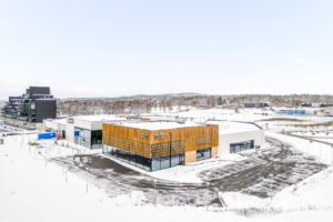 Fasad av Harven på Vaggerydsgatan 1 i Jönköping, en modern fastighet i nya Kärnekulla.