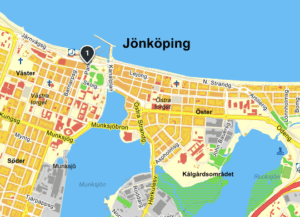 karta över Västra Storgatan 4 i centrala Jönköping.